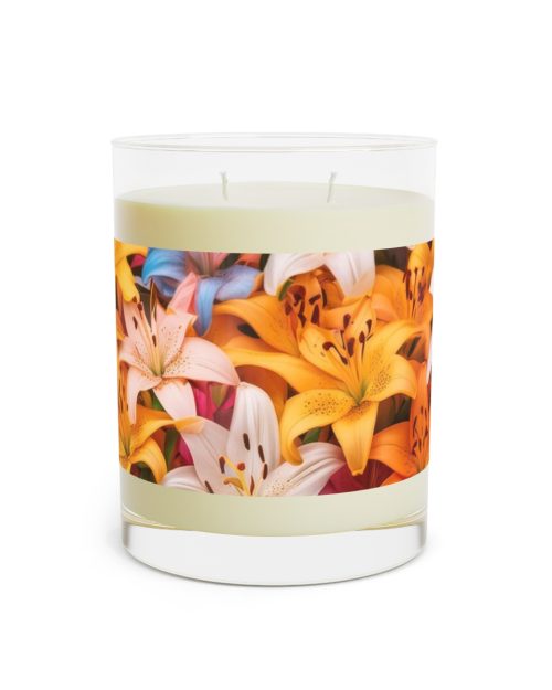 Full glass candle – Lilly flowers