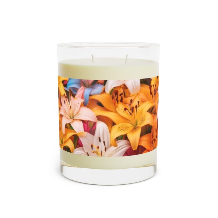 Full glass candle – Lilly flowers