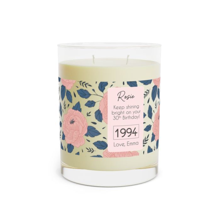 Full glass soy candle – Personalized Birthday flowers