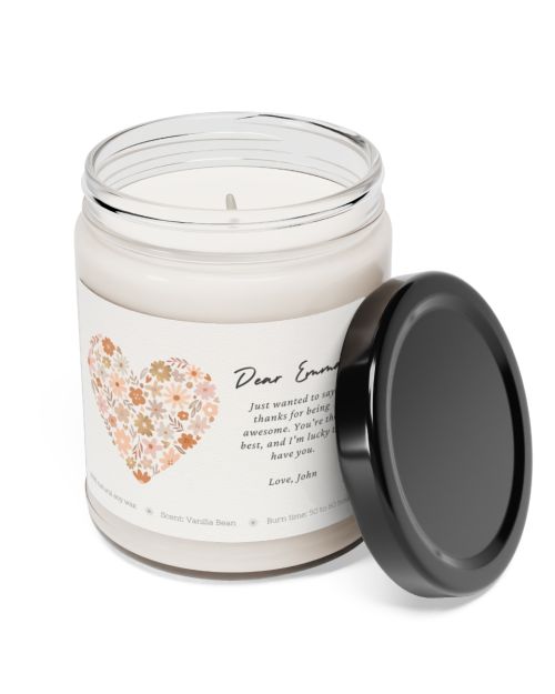 Glass Jar Scented Soy Candle – Customizable Flower Hearts